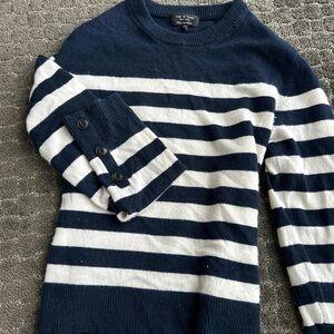 rag & bone Navy and Cream Striped Crewneck Sweater